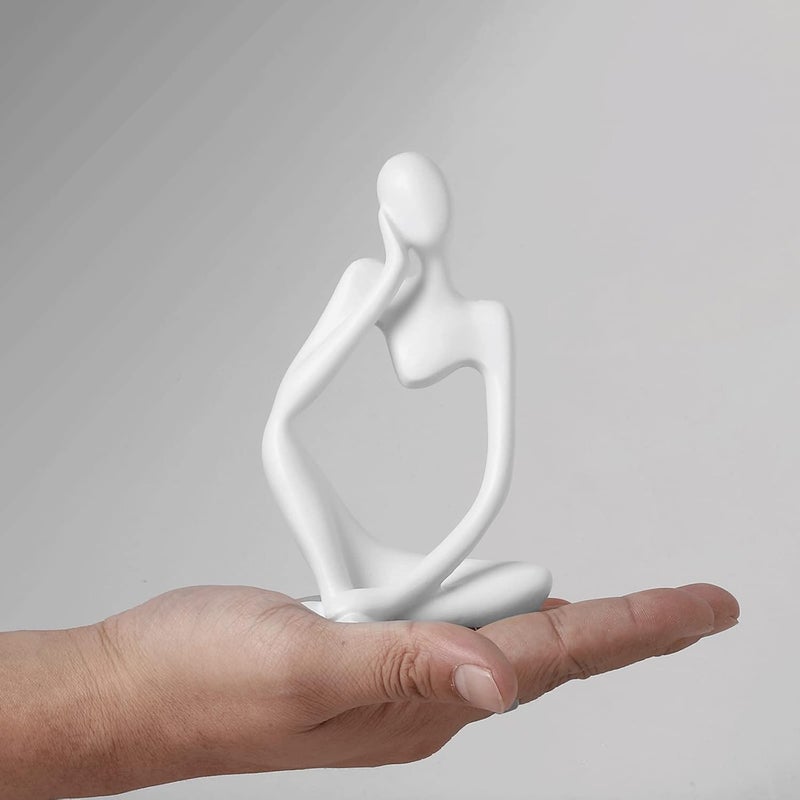 BrownLove 3pcs Decor White Thinker Statue Abstract Art Sculpture，Resin Collectible Figurines for Home Living Room Office Shelf Decoration - Image 3